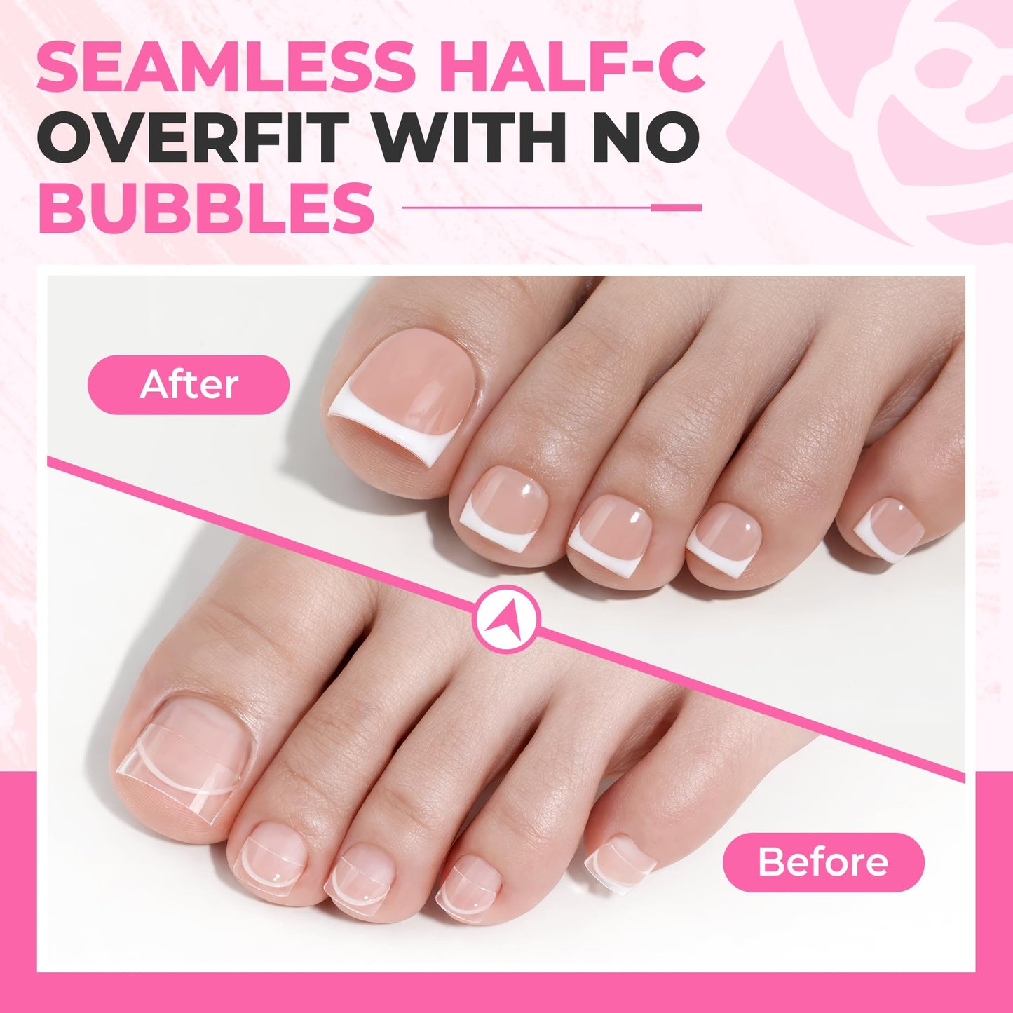 UNA GELLA Half Cover Square Toe Nail Tips For Big Wider Toe, 510Pcs 15Sizes Soft Gel Pre-etched Fake Toenails Press On Nails For Nail Extensions Home DIY Nail Salon