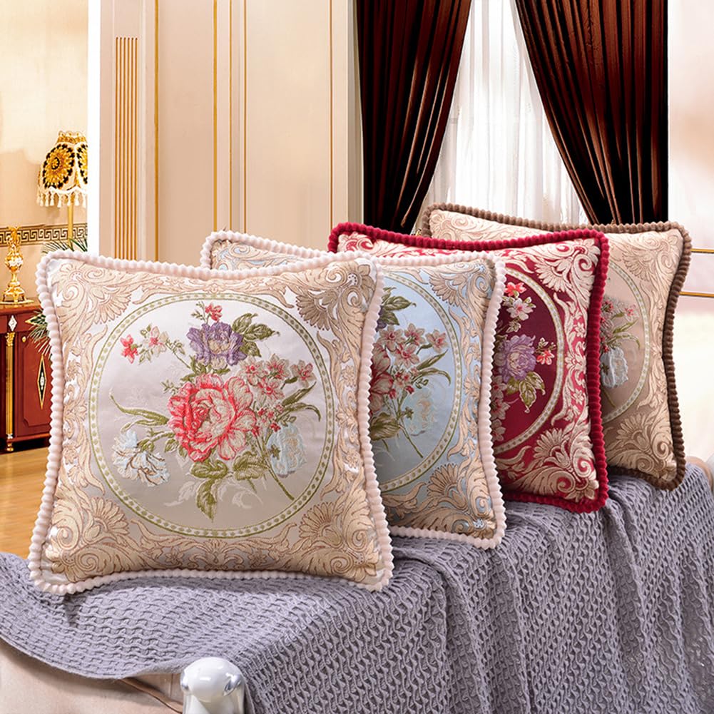 Qupace Set of 2 Vintage Blue Embroidered Throw Pillows Covers 18x18in，Flowers Retro European Pillow Covers for Sofa Couch Cushion Cover for Sofa Bed Chairs Car