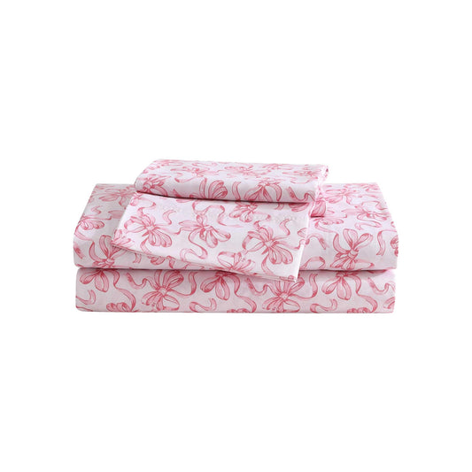 Betsey Johnson - Twin Sheet Set with Fitted Sheet & Pillowcase, Fade & Wrinkle-Free Bedding, Deep Pocket, Dorm Room Essentials, Ballet Bows Pink