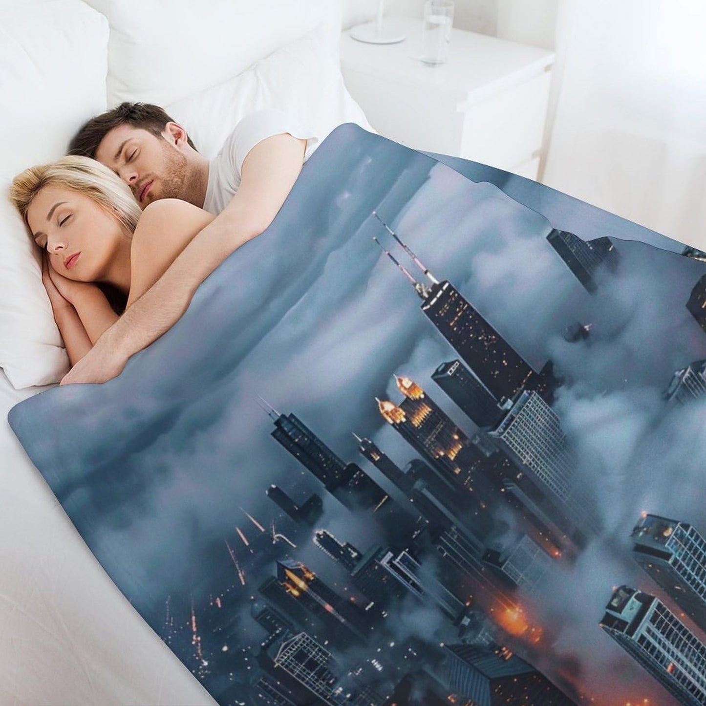 HDESDIS Chicago Skyscraper Throw Blanket, Soft Cozy Sky Cloud Skyline Cityscape Blanket for Couch, Sofa, Bed, Warm Decorative Blanket for Women and Men, 50"x60"