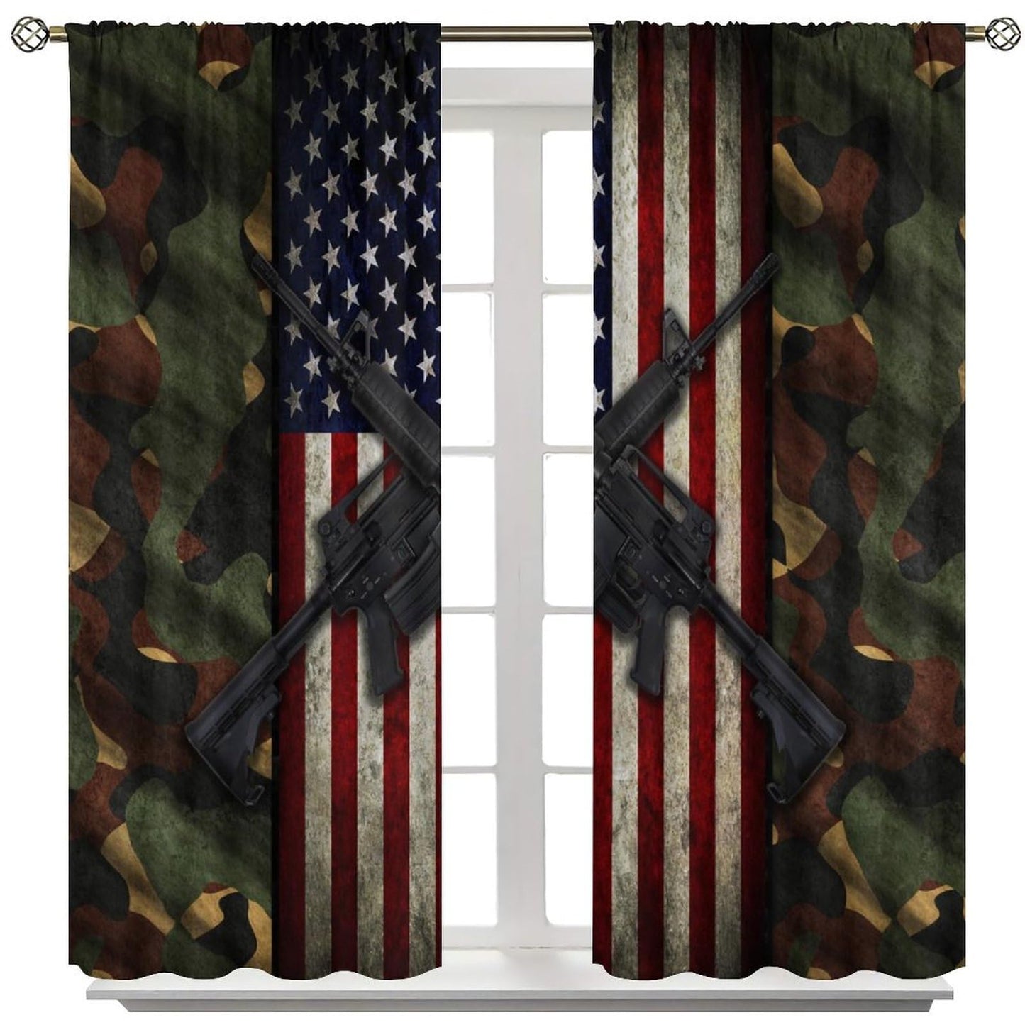 American Flag Blackout Curtains Retro camouflage flag for July 4th patriotic education and Independence Day Windows Treatments Rod Pocket Drapes For Kids Boys Teen Men Living Room Bedroom 42x45in