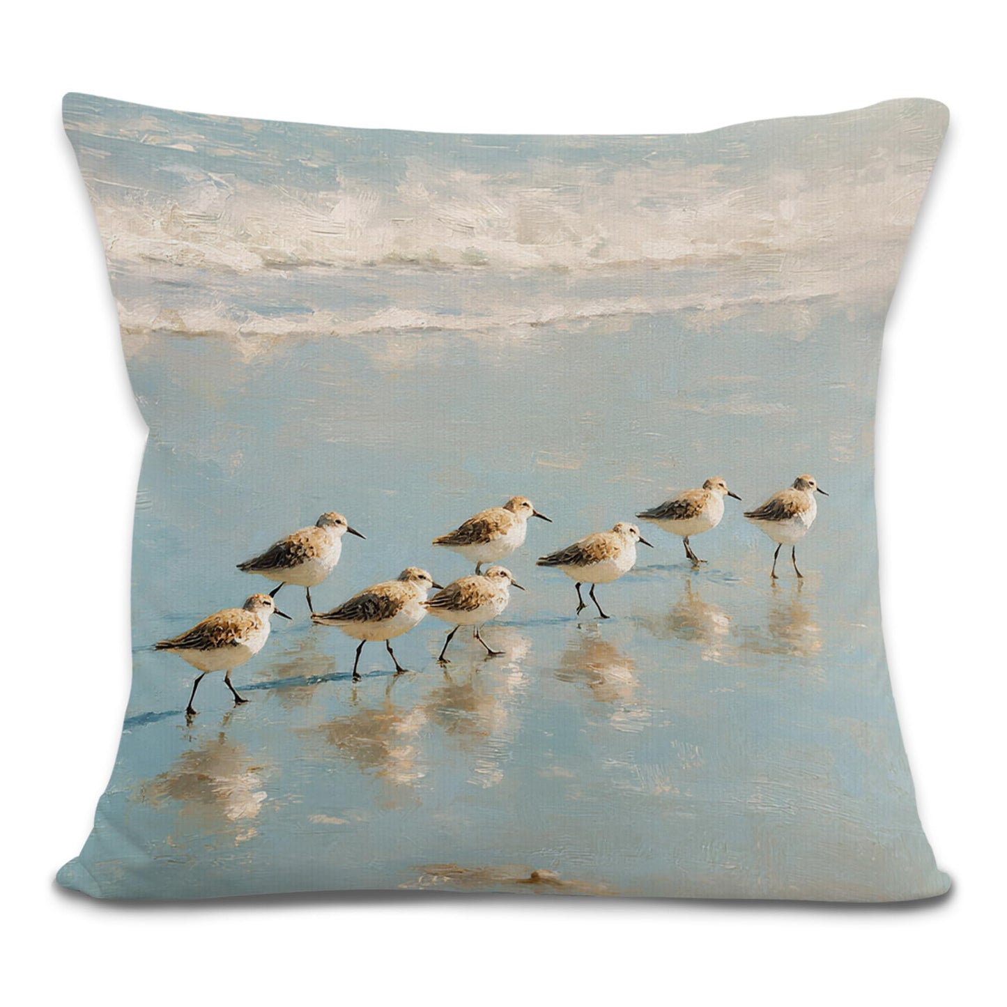 Lengues Coastal Beach Bird Pillow Covers 18x18 inches, Bird Lover Gifts Throw Pillow Covers, Coastal Ocean Beachy Sandpiper Decorative Pillowcases for Home Bed Bedroom Living Room Couch