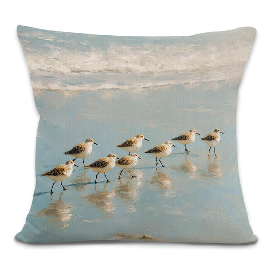 Lengues Coastal Beach Bird Pillow Covers 18x18 inches, Bird Lover Gifts Throw Pillow Covers, Coastal Ocean Beachy Sandpiper Decorative Pillowcases for Home Bed Bedroom Living Room Couch