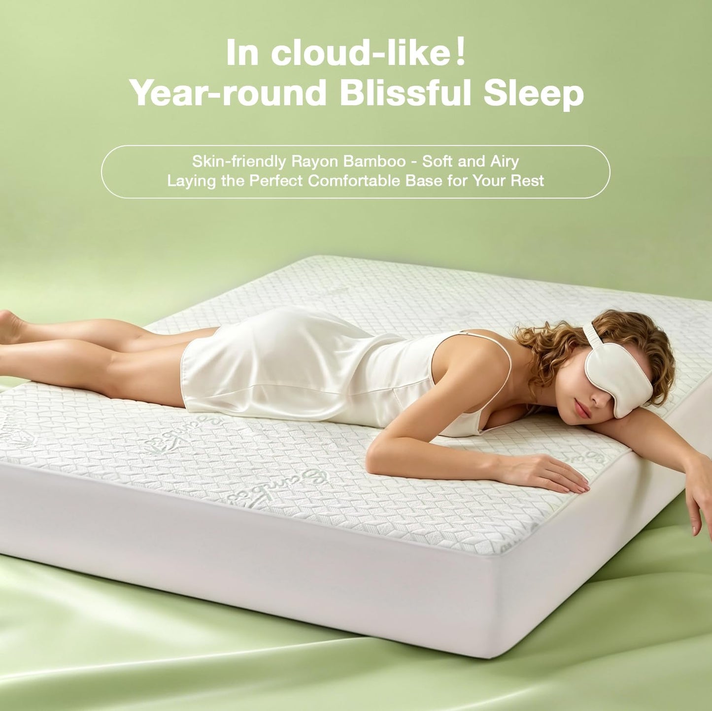 King Waterproof Mattress Protector Washable Mattress Padded Cover Rayon Bamboo Fitted King Size Bed Protection Noiseless Plastic Bed Pad Deep Pocket Up 18“ Soft&Breathable