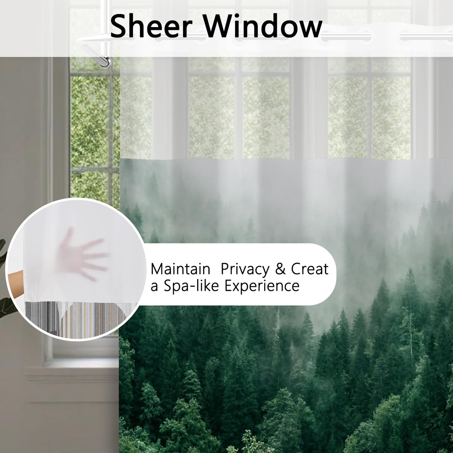 NAEMBCU Mistry Forest Shower Curtain with Snap in Fabric Liner 71x74 Inch