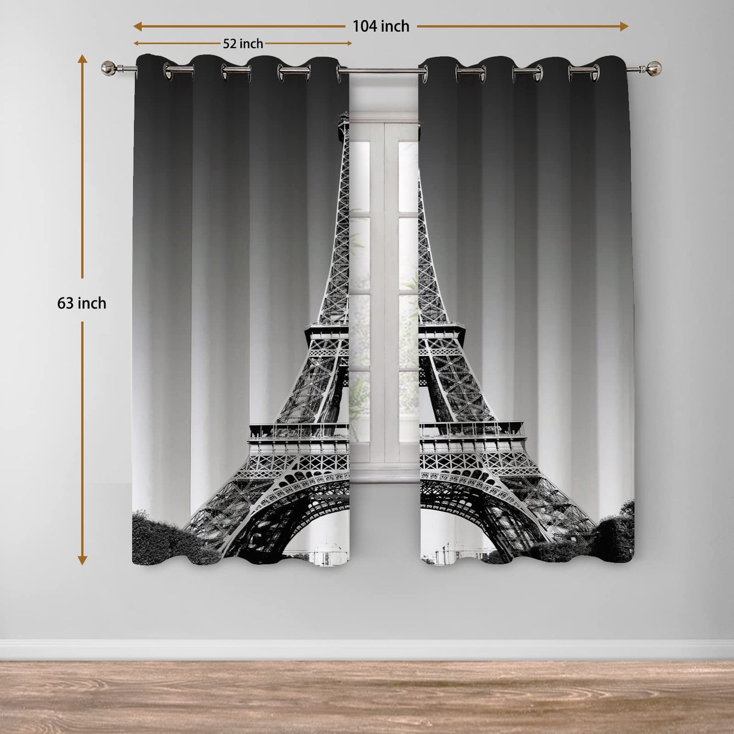 Jekeno Paris Eiffel Tower Blackout Curtains Paris Landmark Picture of Famous Place Cityscape Scene Decor for Bedroom Living Room Grommet Window Drapes 2 Panel Set, 52"x63"