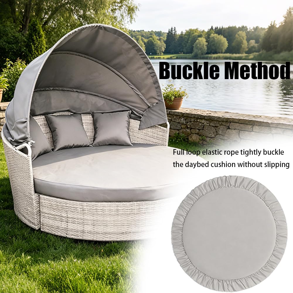 Patikvale Outdoor Daybed Cushion Cover, with 3 Pillow Cases, 66‘’ Daybed Cushion Cover Water-Resistant Fitted Patio Daybed Mattress Replacement Cover for Outdoor Daybed Cushion, Round Bed Cushion