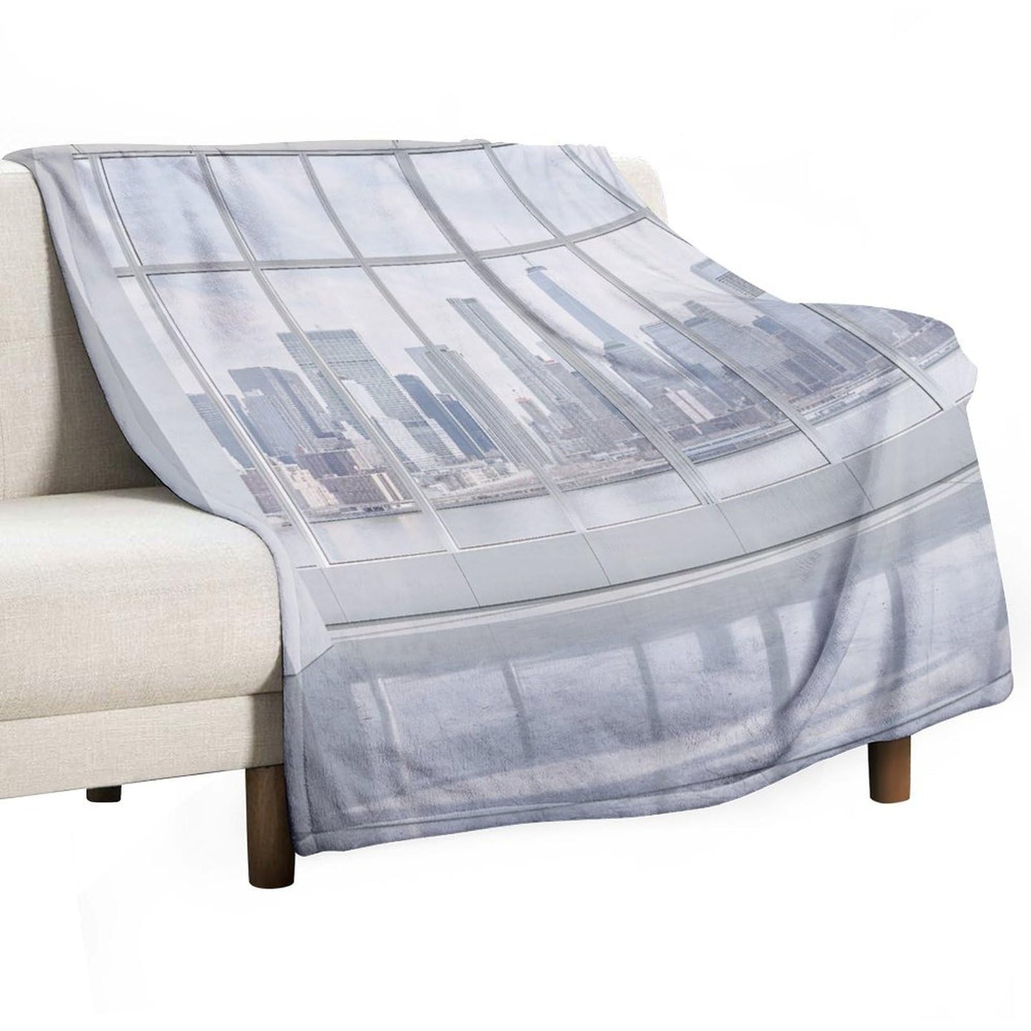 TOWINSFB Window View Cityscape Flannel Throw Blanket, Soft Lightweight Cozy Warm Funny Modern City Building Blanket for Couch Bed Travel- 30"x40"