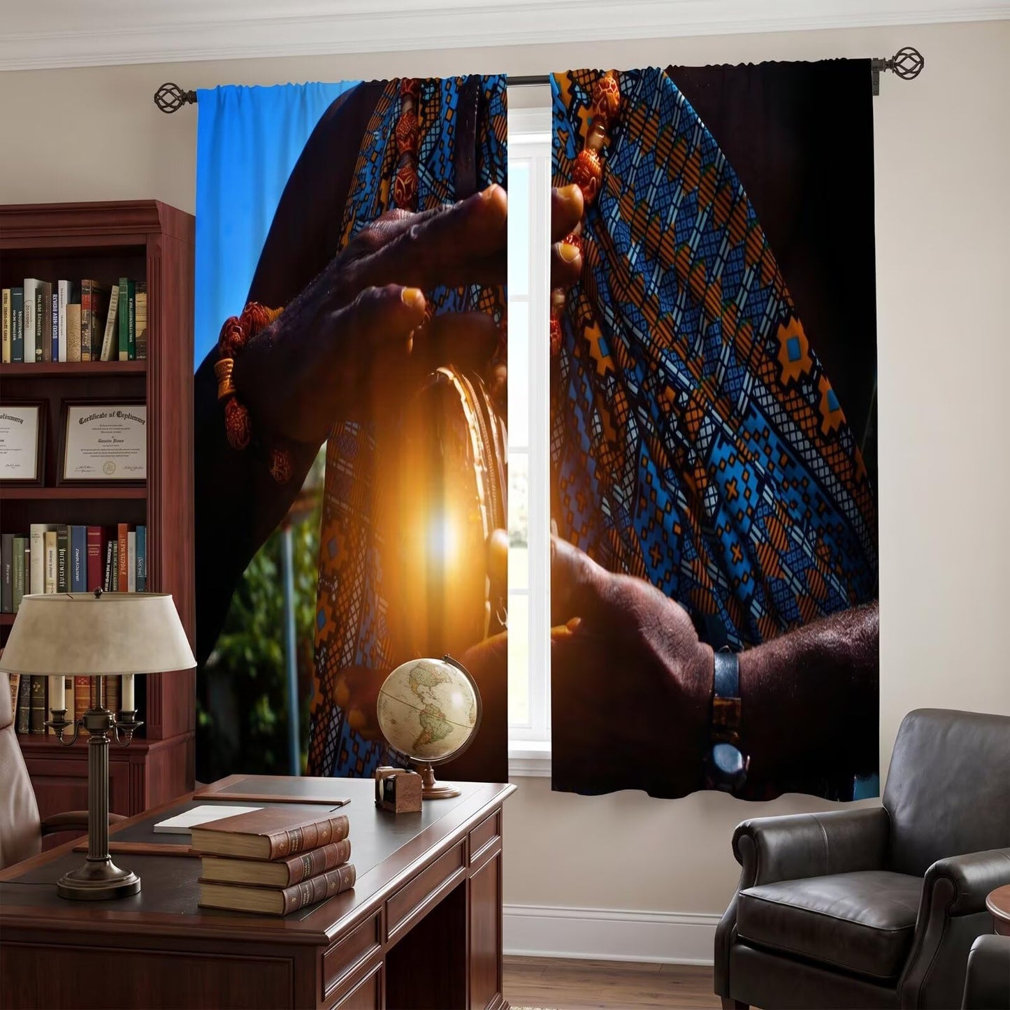 ACOOLTD African Curtains Retro Tribal People Art Print Rod Pocket Thermal Insulated Window Treatment for Bedroom Cafe Decor Drapes 2 Panels,41" W X 44.5" L