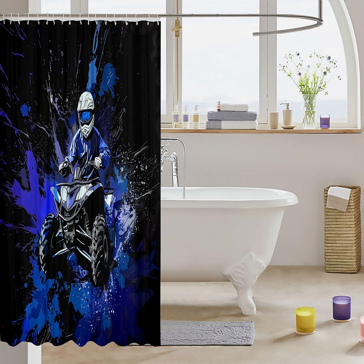 Feelyou Dirt Bike Shower Curtain for Bathroom Decor Extreme Sports Bath Curtain Racing Motocross Rider Bathroom Accessories Waterproof Polyester Fabric for Stalls Bathtubs 72"x78"