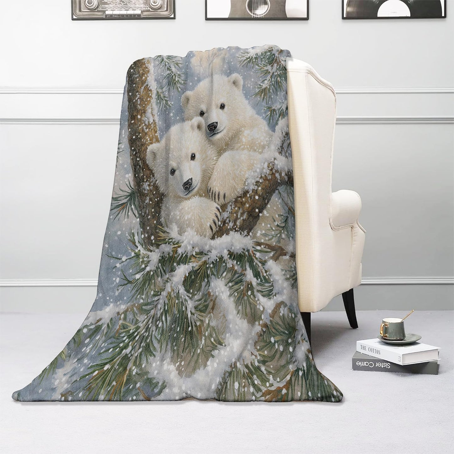 Kibue Adorable Polar Bear Blanket - Lightweight, Soft & Cozy Flannel Plush Throw Blanket for Travel, Sofa, Bedroom, Office - Warm Decor for Adults Kids Women 60"×50"