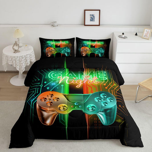 Feelyou Gamer Comforter Kids Gaming Video Game Comforter Set for Boys Teens Noverlty Modern Gamepad Bedding Set Breathable Gamer Console Bedding Duvet Set Bright Orange Green Room Decor Twin Size