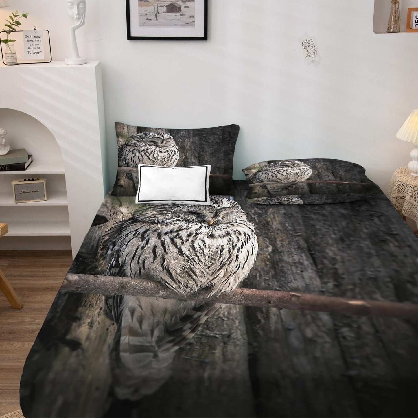 THYUNQ Owl Sheets Full Size Bed, 3D Animal Pattern Bedding Sheets & Pillowcases - 16 Inch Deep Pocket, Super Soft Microfiber Printed Sheet Set 4 Piece