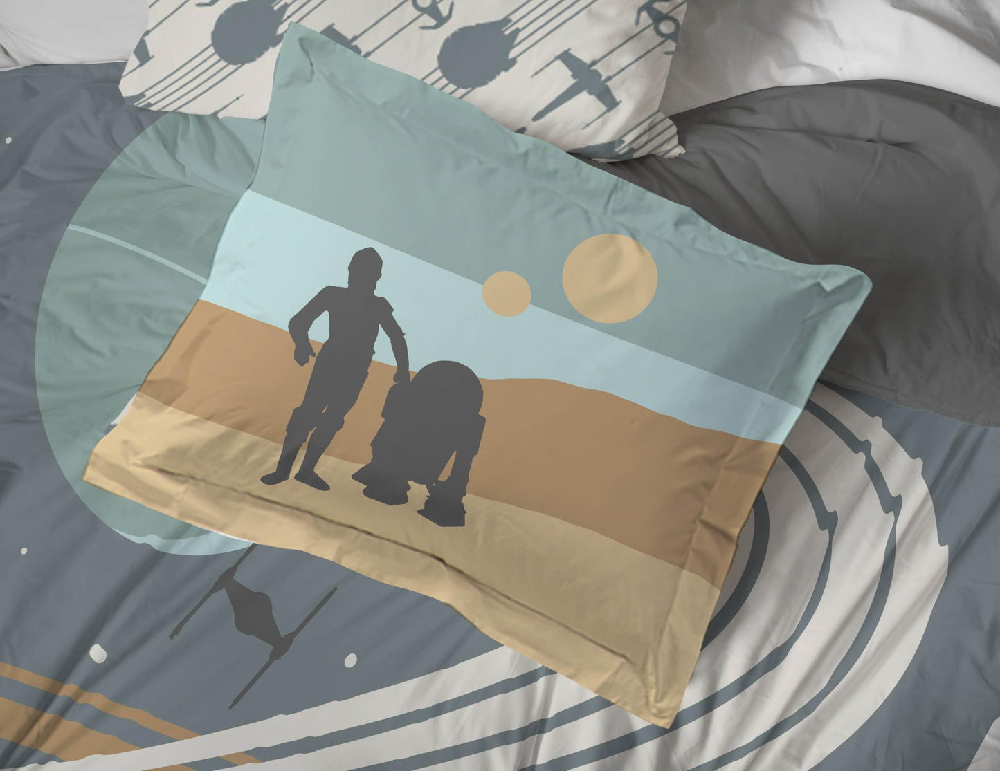 Jay Franco Star Wars Twin Size Comforter Set - 5 Piece Bedding Includes Sheet Set & Pillow Covers - Super Soft Cozy Bedding with Death Star and Millennium Falcon