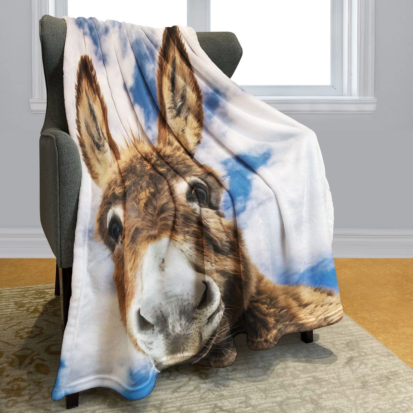 HommomH 50"x60" Donkey Blanket Animal Selfie Blankets Soft Warm Plush Fleece Throw for Couch Sofa Bed