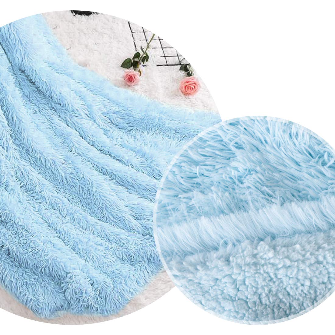 LOCHAS Super Soft Shaggy Faux Fur Throw Blanket, Plush Fuzzy Sherpa Throw Blanket for Couch, Cozy Fluffy Blue Blankets for Bed Chair Sofa, 50'' x 60''
