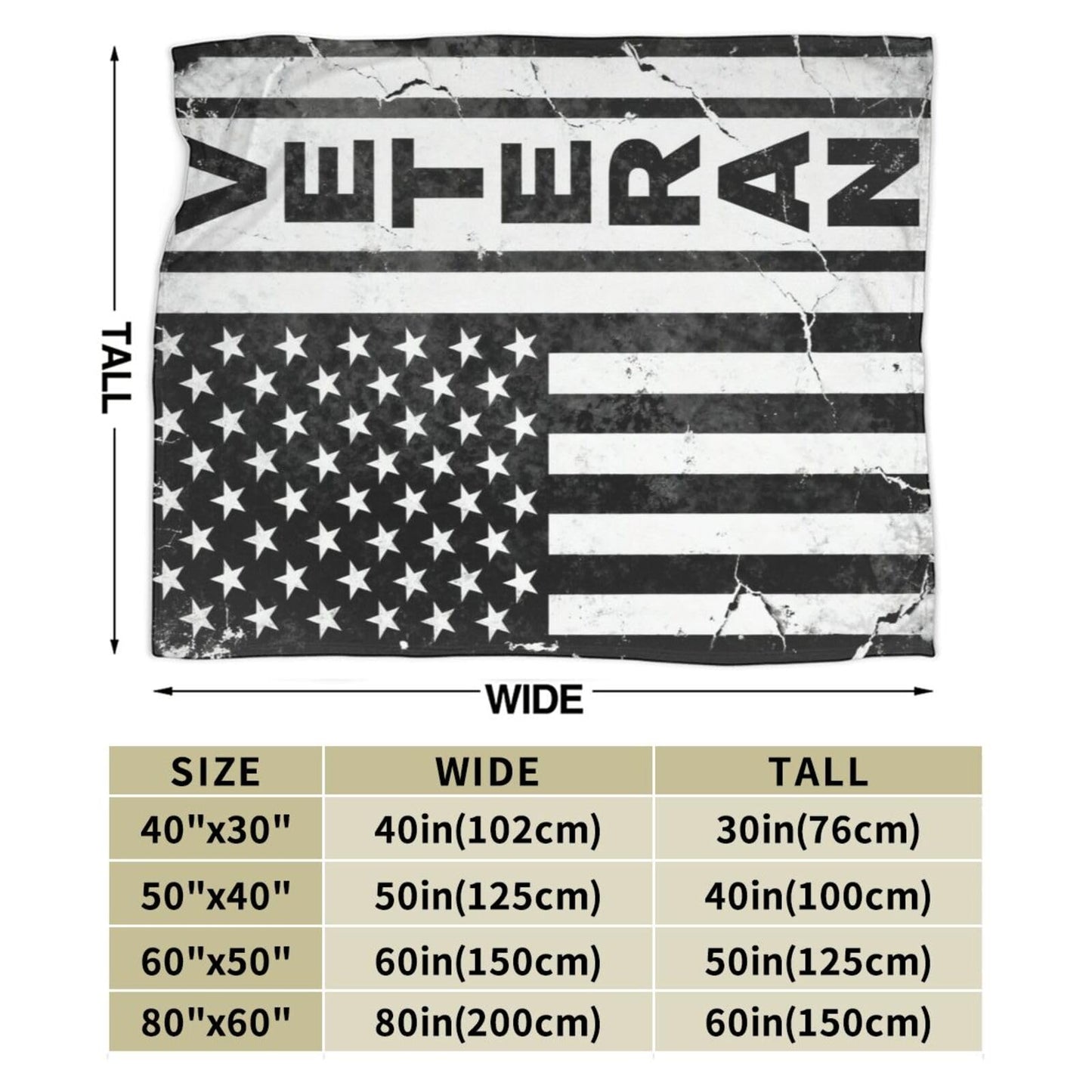 Veteran Patriotic Army American Flag Premium Fleece Blanket, Ultra-Soft Plush Throw Blanket for Bed, Couch & Travel 80"x60"