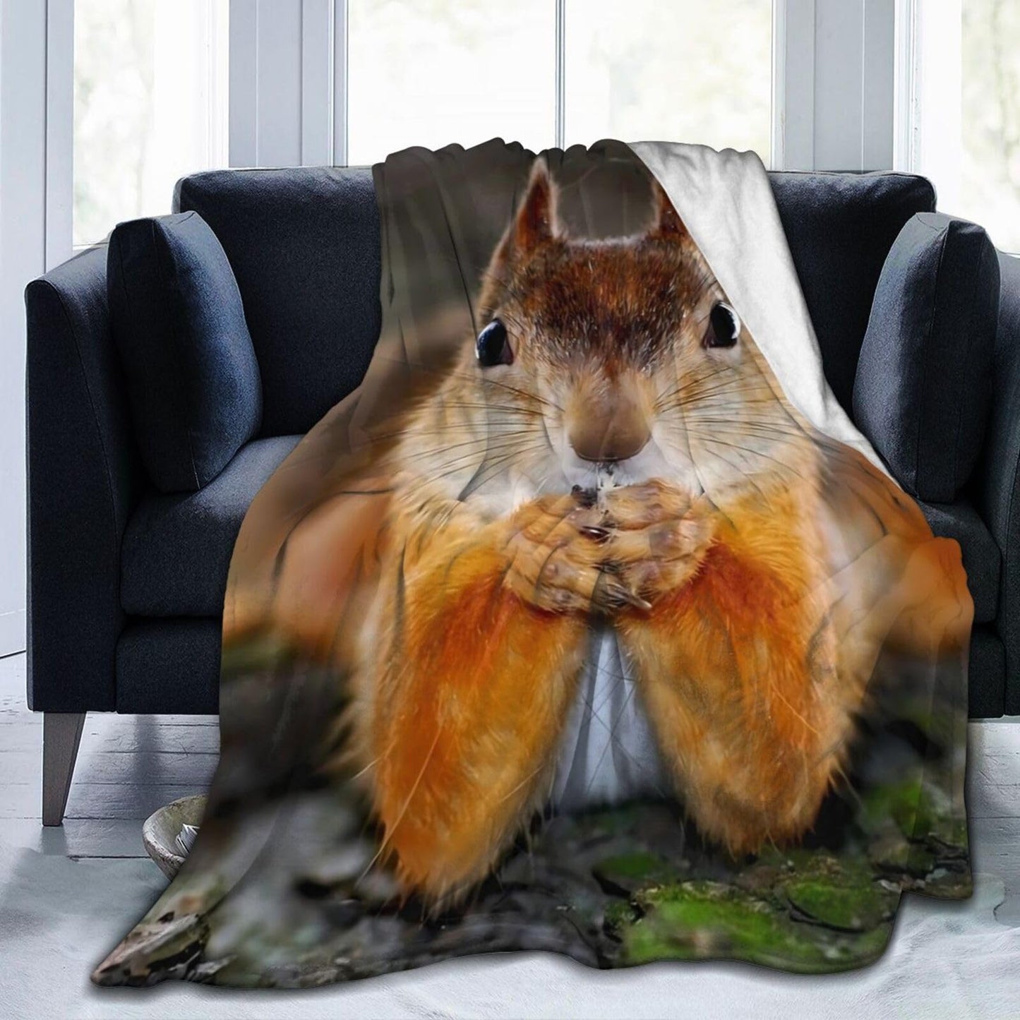 Funny Squirrel Flannel Throw Blanket Lightweight Soft Warm Bed Throws for Home Couch Room Sofa Office Travel Camping Dorm Decor Adults Kids Gifts 60x50 Inch