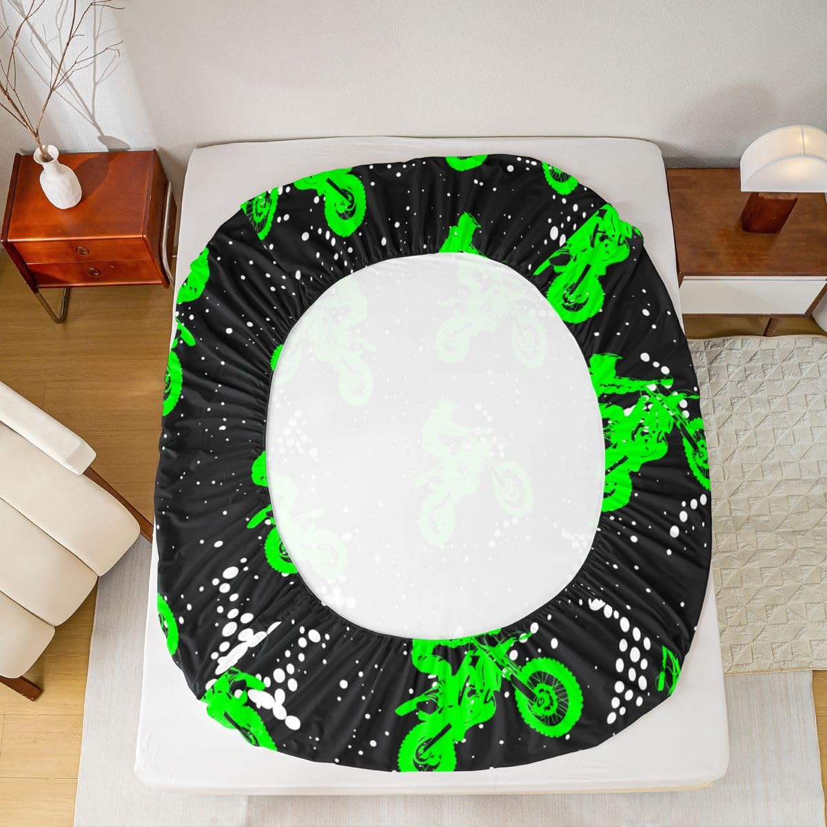 Feelyou Boys Dirt Bike Bedding Sheets Cool Sports Bed Sheet Set for Kids Boys Motocross Rider Bedding Fitted Sheet Fluorescent Green Bike Bed Cover 1 Bed Sheet Set with 2 Pillowcases Full Size