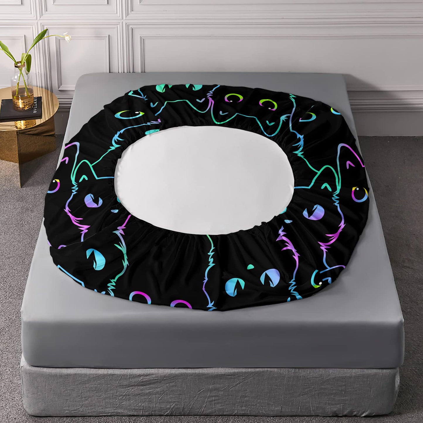 Axolotl Kids Bedding Cute Cat Sheet Set Twin Size, Gradient Line, 4Pcs Kawaii Cat Bed Sets with 1 Fitted Sheet 1 Flat Sheet 2 Pillowcases for Kids Boys Girls Adults Teens, Black