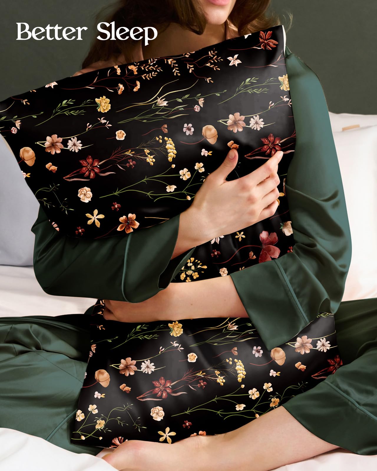 Miss Adola 2 Pack Mulberry Silk Pillowcase for Hair and Skin - Standard Size 20 x 26 Inches with Hidden Zipper BK Grow Flower 19 Momme Soft Sleeping Silk Pillow Case for Women, Moms