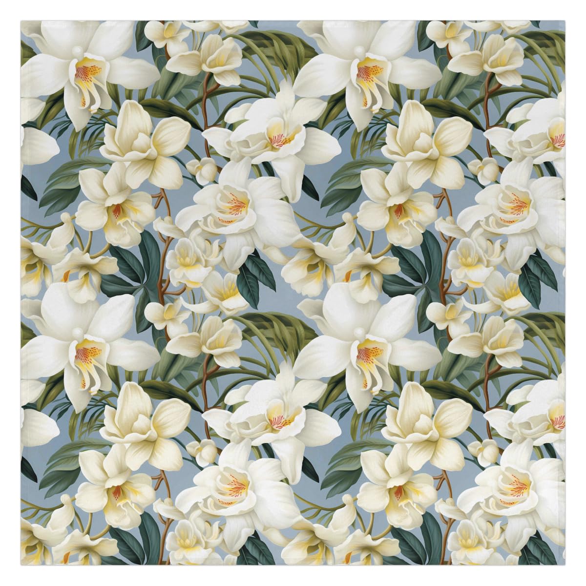 QsirBC Magnolia Flowers Green Leaves 52" x 52" Square Tablecloth Waterproof Kitchen Table Cover Washable Polyester Fabric Table Cloth for Wedding Party Dining Banquet Decoration