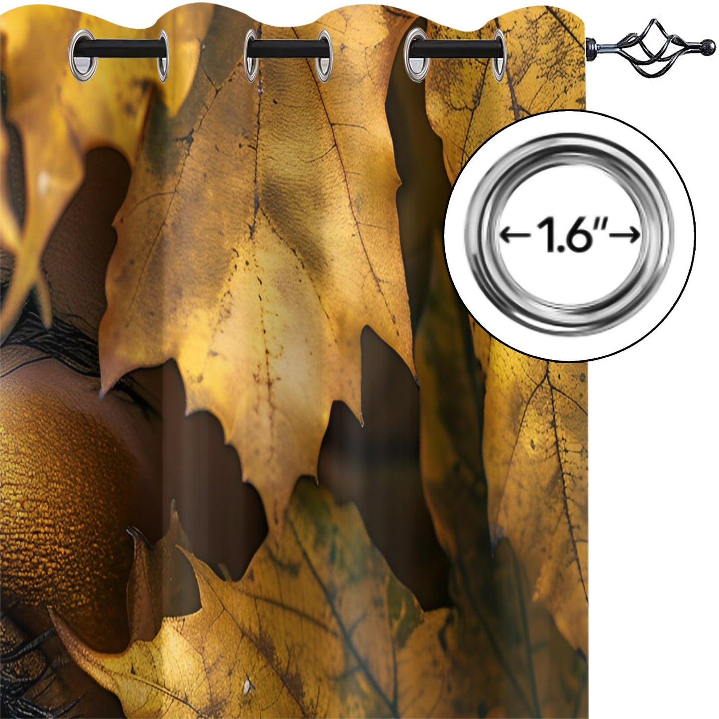 XAFIAUR Leaves Blackout Curtains, Fashion Eyes Printed Drapes, Autumn Landscape Thermal Insulated Drapes 2 Panels Darkening Window Curtain for Bedroom Living Room 31.5" W x 63" L x2