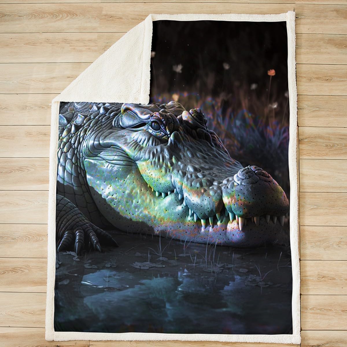 Crocodile Warm Plush Throw Blanket - Alligator Pattern Fleece, Wild Animal Theme Sherpa for Sofa, Couch, Bed - Wildlife Style Decor Microfiber Fuzzy Room Decor 50"x60"