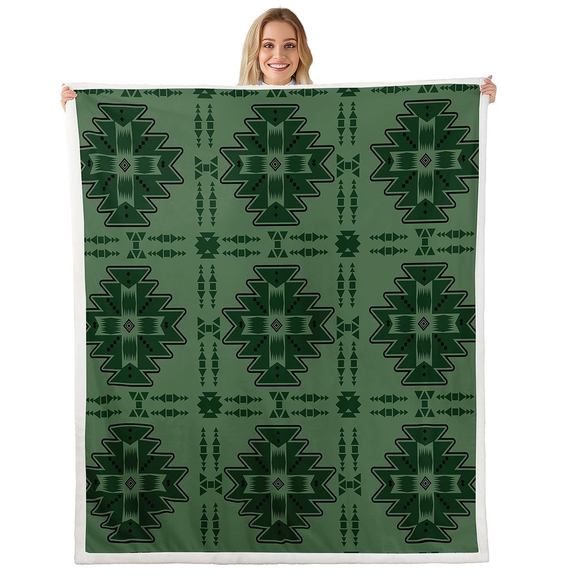 Feelyou Aztec Sherpa Throw Blanket for Couch Western Boho Southwestern Super Soft Cozy Fleece Rustic Farmhouse Blanket for Winter, Plush Throw Geometric Block 40"x50" All Season