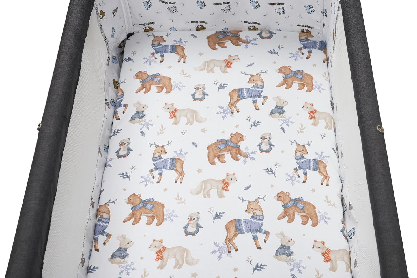 Tontukatu Stretchy Fitted Crib Sheets Set 2 Pack Portable Crib Mattress Topper for Baby Girl Boy,Ultra Soft Jersey Material, Dark Blue & Bear Deer