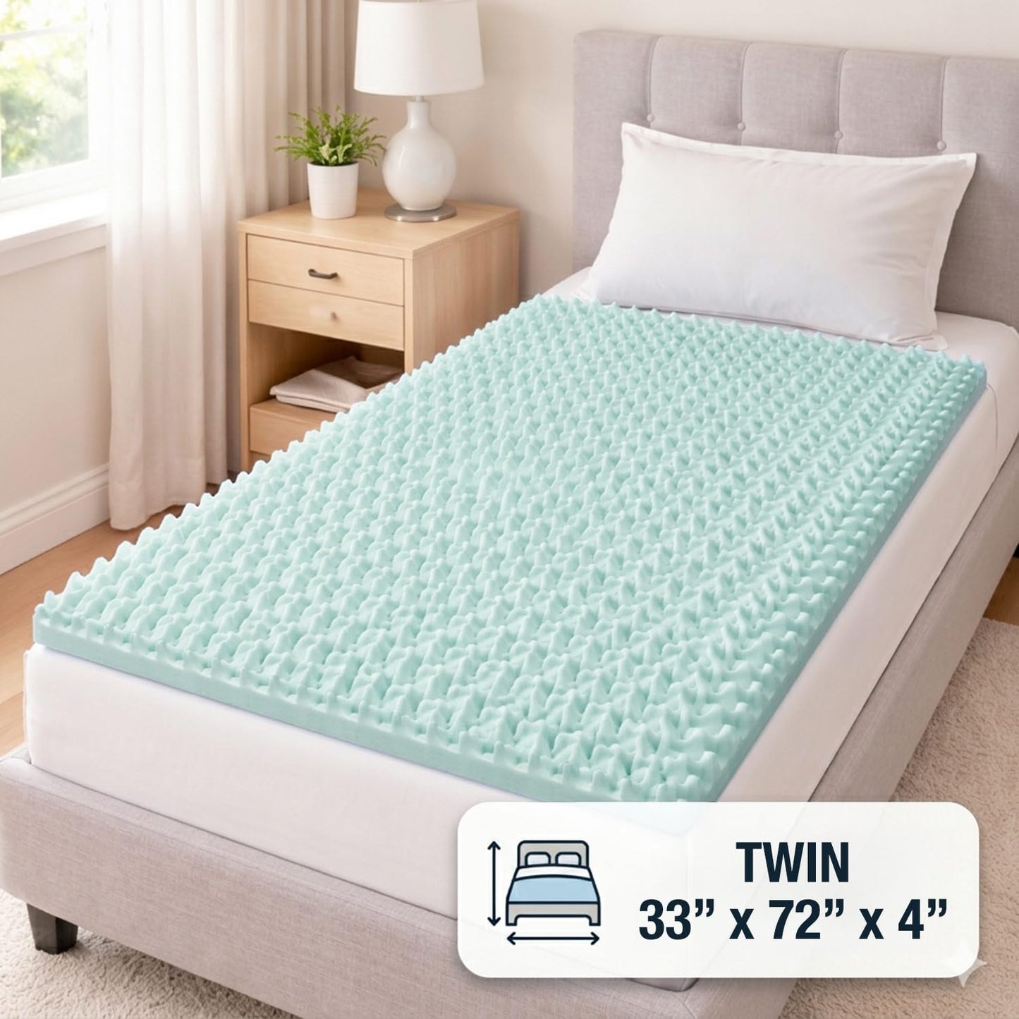 DMI 4-Inch Foam Mattress Topper, Egg Crate Foam Pad, Mattress Pad and Bed Topper for Support, Air Circulation, Pressure Relief and Weight Distribution, Twin Size, 33 x 72 x 4, Blue