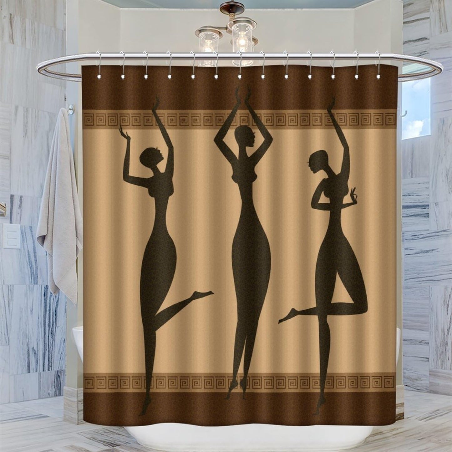 DDCBNS Africa Woman Shower Curtain Retro Style Graces Girls Silhouette Shower Curtain for Bathroom Decor Fabric Waterproof Upholstery Hook 66x72 Inches