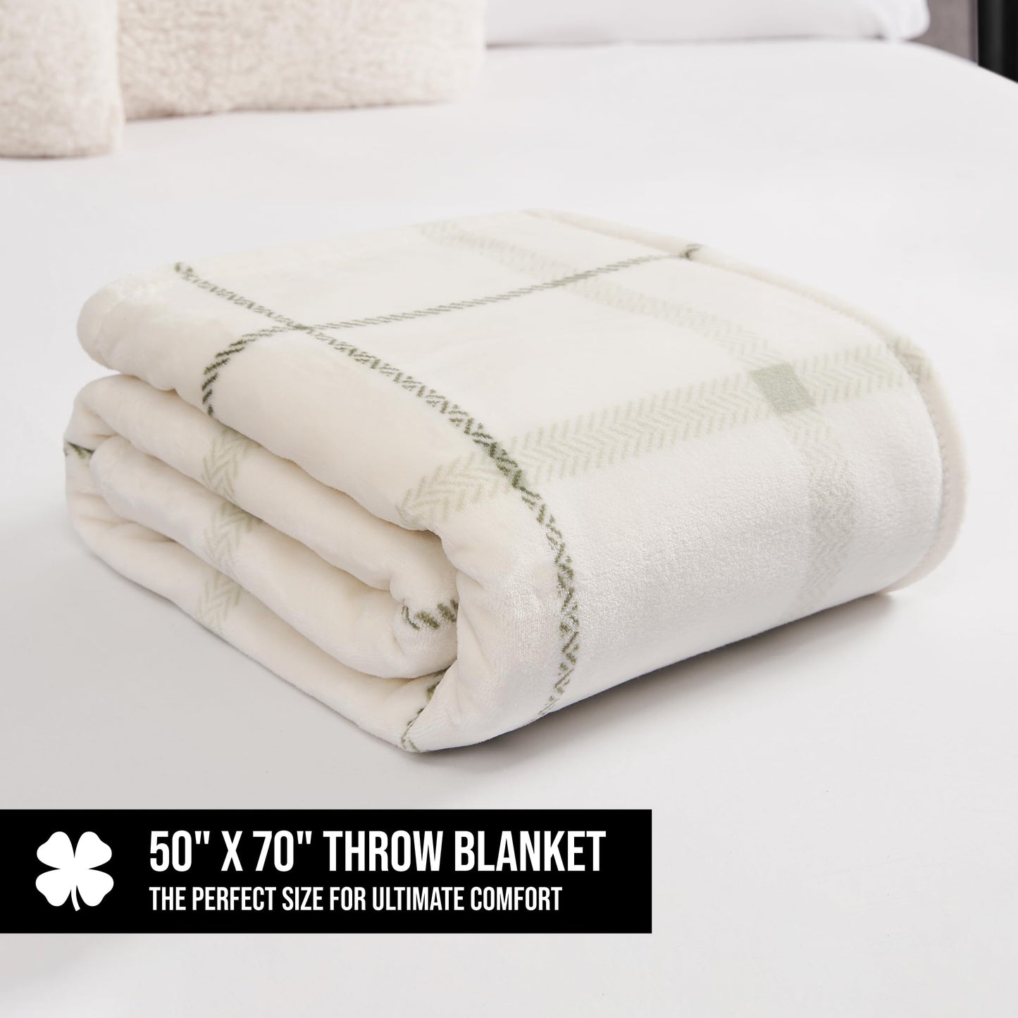 Lucky Brand Palmdale White with Sage Green Plaid 50"x70" Cozy Plush Blanket - Premium Microfiber Throw for Luxurious Comfort