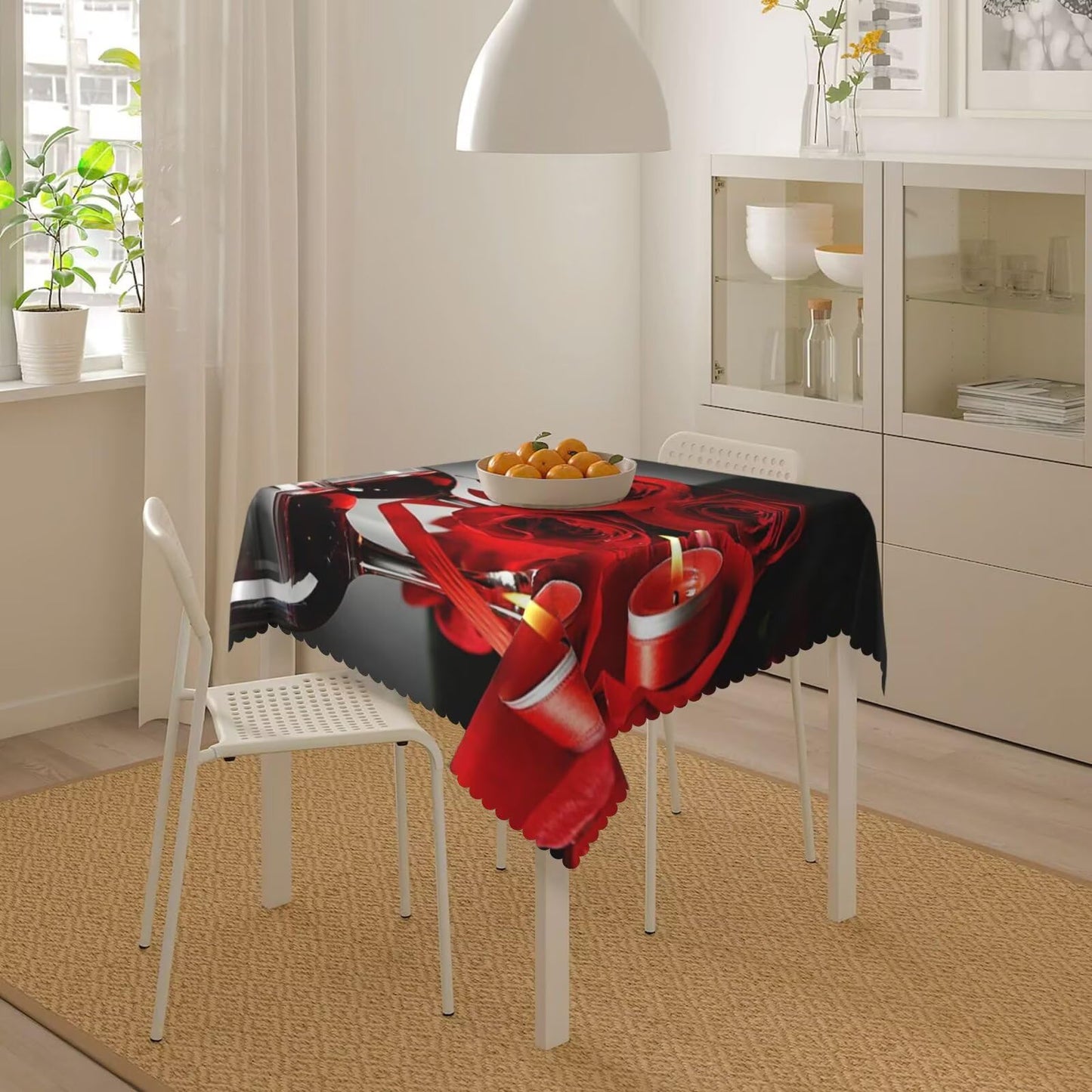 NEEZSEEZ Red Wine Rose Candle Square Tablecloth 54x54 Inch Red and Black Romantic Burgundy Blossom Floral Table Cloth Table Cover Kitchen Decorations for Home Dinner Party