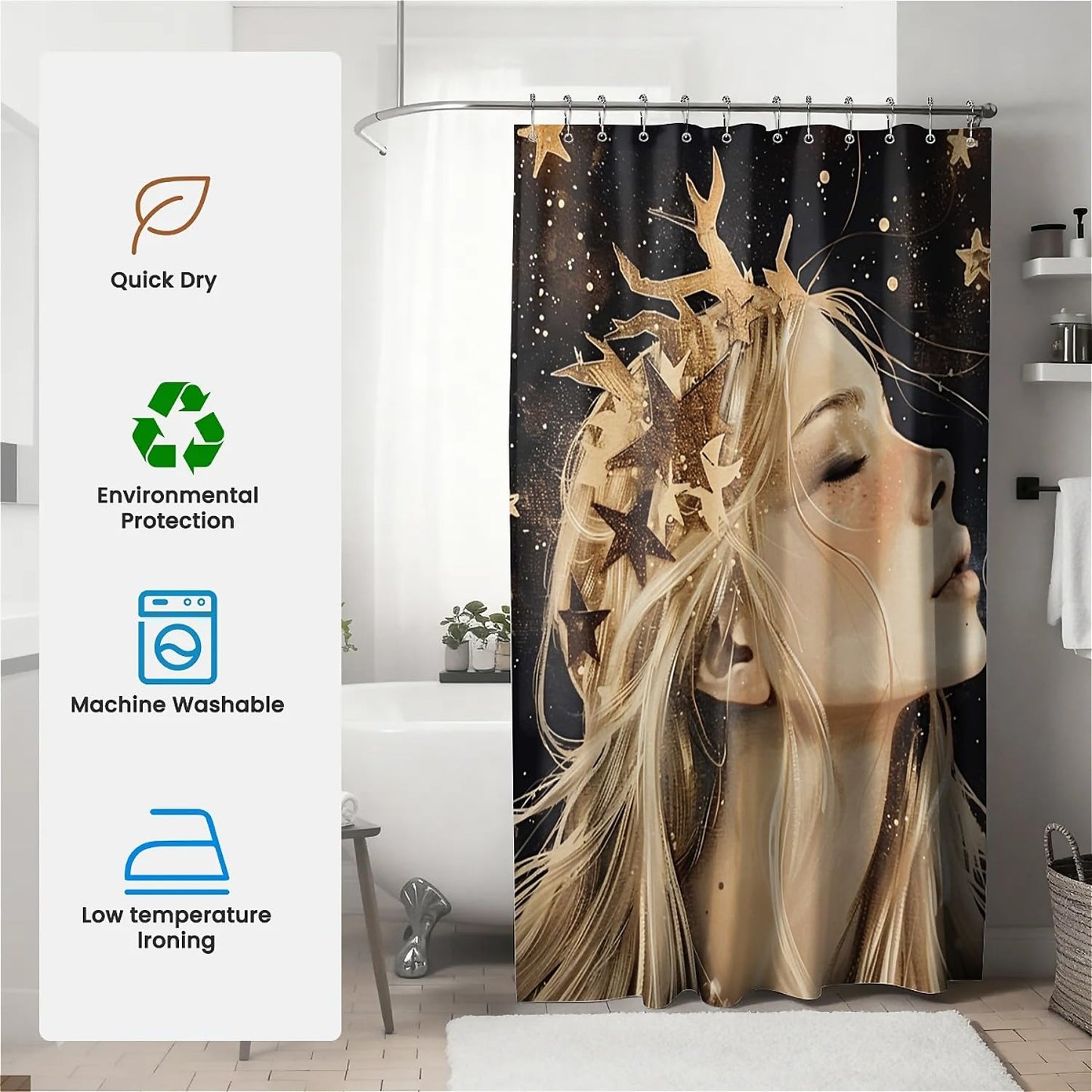 TANGXUNFA Beautiful-Blonde-Woman Shower Curtain for Bathroom, Water-Resistant Long Shower Curtain Set 72x72 Inch with Metal Grommets and 12 Metal Hooks