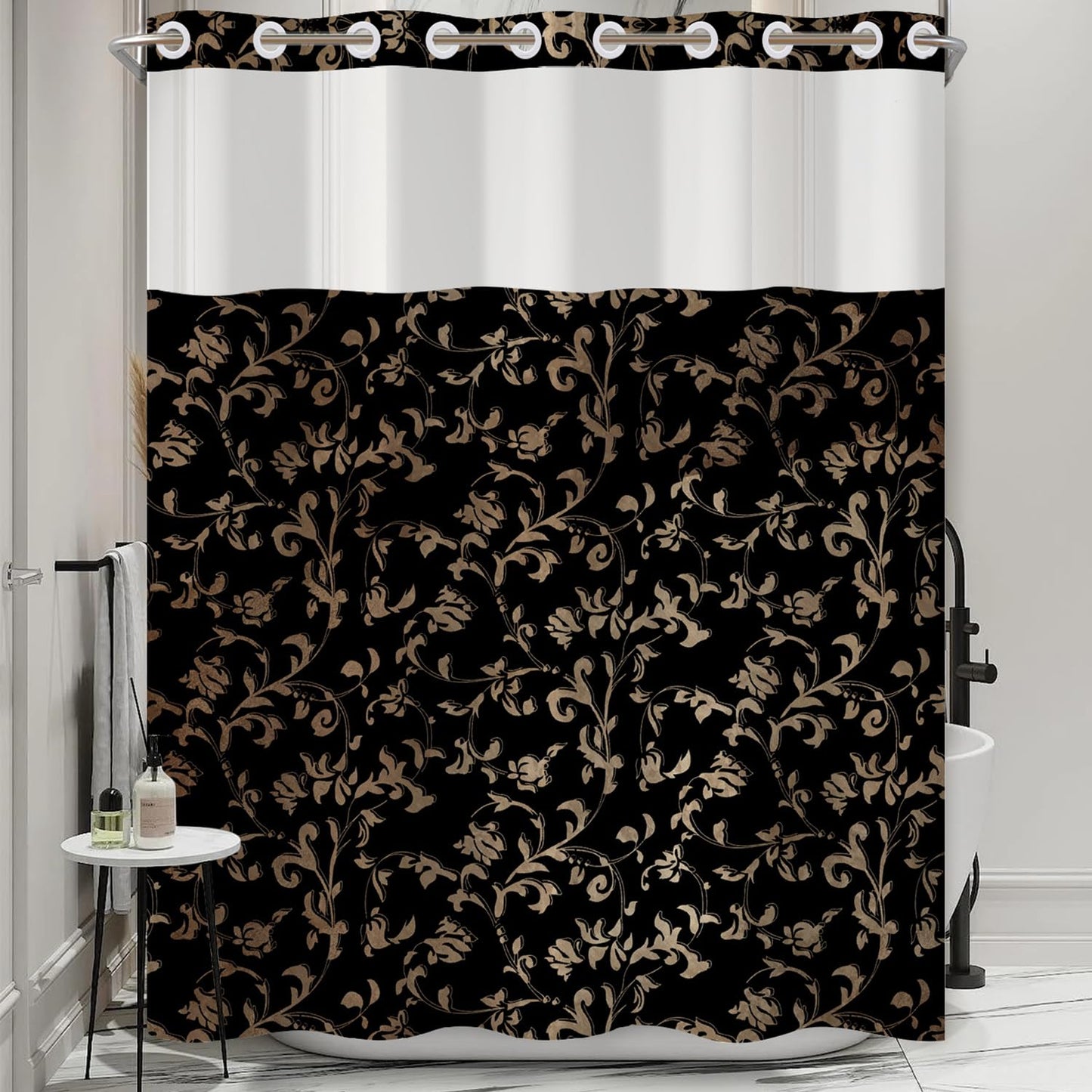 NAEMBCU No Hook Vintage Shower Curtain with Snap in Liner 71x74 Inches