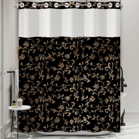 NAEMBCU No Hook Vintage Shower Curtain with Snap in Liner 71x74 Inches