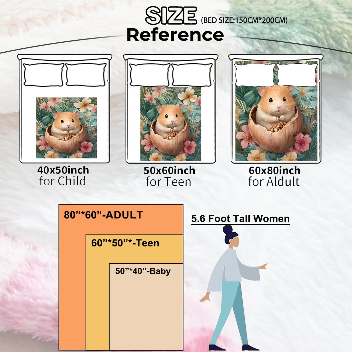 amepay Hamster in Nut Shell Blanket Gifts for Kids Women Adult Girls,Cute Cartoon Animal Throw Blankets,Soft Comfy Lightweight for Home Couch Bed Sofa Modern Decor 50x60in