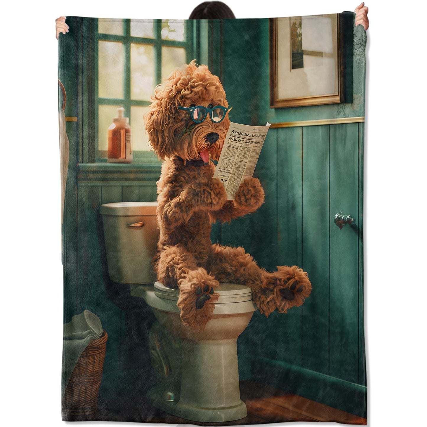 amepay Funny Dog Blanket,Humorous Puppy Reading Newspaper Throw Blankets Cozy Lightweight Flannel Throws 50×60 for Couch Sofa Bed,All Season Home Decor for Living Room Bedroom,Gifts for Dog Lovers