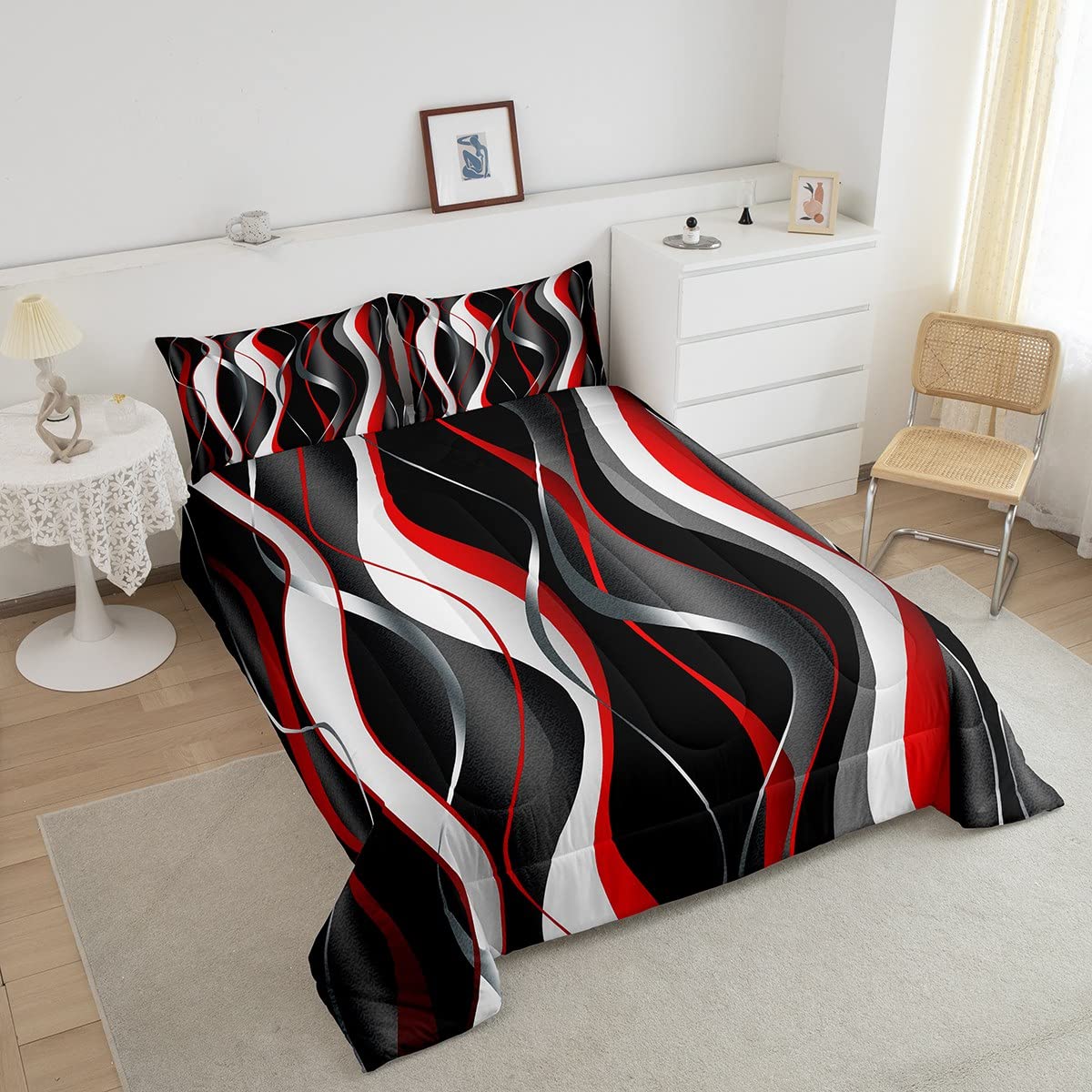 Feelyou Red Grey Black Comforter Set Geometric Spiral Pattern Duvet Set for Kids Boys Girl Modern Abstract Inner Fill Bedding Set Grey White Comforter 1 Comforter Set with 1 Pillowcase Twin Size