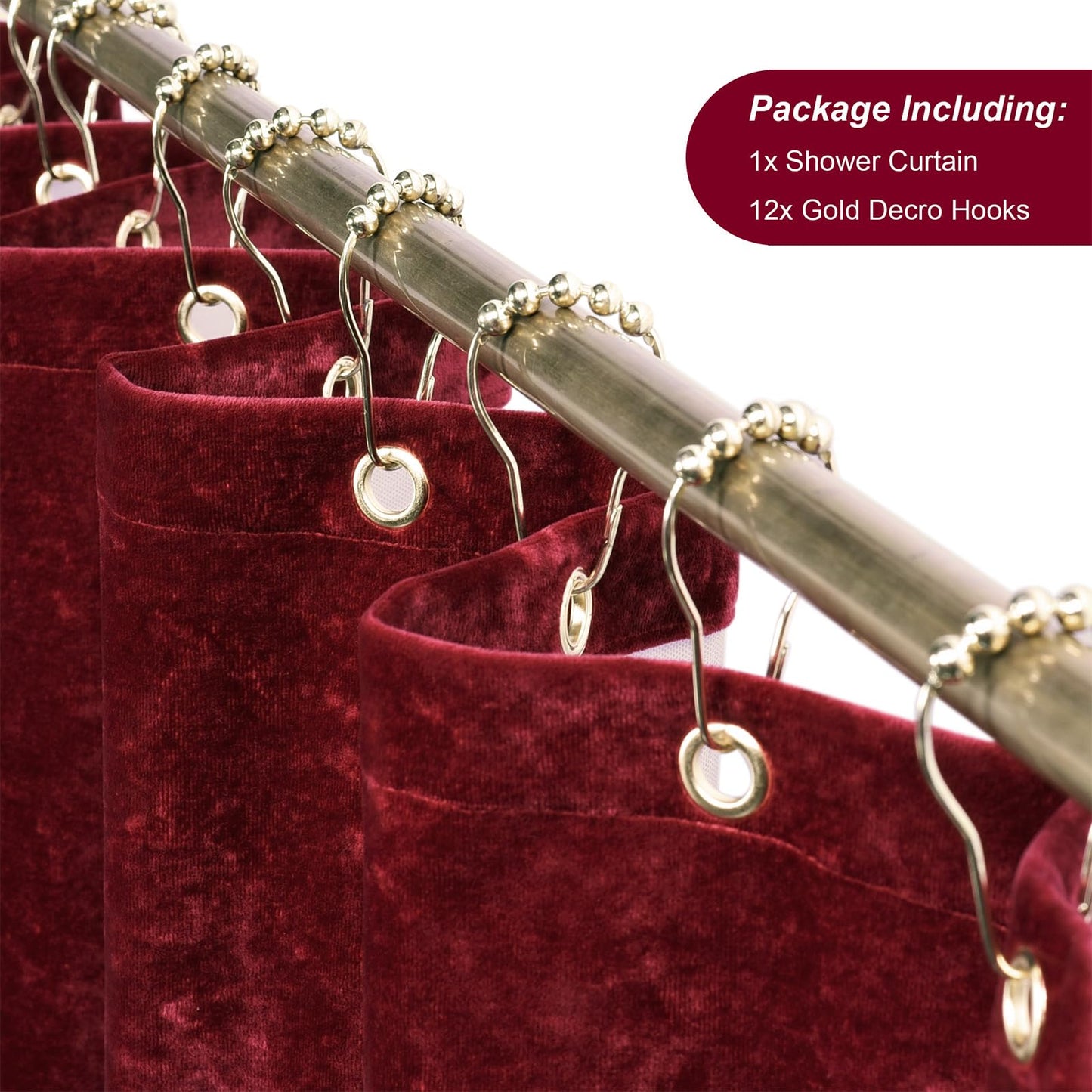 TAMGHO Crushed Velvet Shower Curtain, Marron Red, 72 x 72