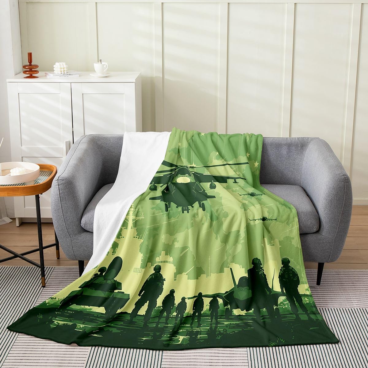 jejeloiu Camo Flannel Fleece Throw Blanket Camouflage Baby 30"x40" Army Theme Fleece Throw Blanket for Kids Women Men Military Style for Bed Couch Chair Living Room Green Bedroom Decor