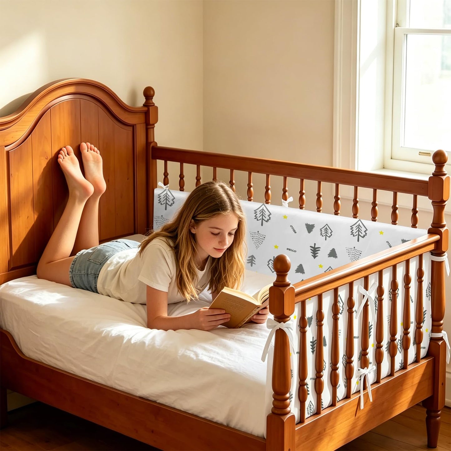 4pc Soft Edge Protection Railings, Safety Frame,Balcony Railing Bottom Protection, Stair Railings, Washable & Easy Install (Pine)