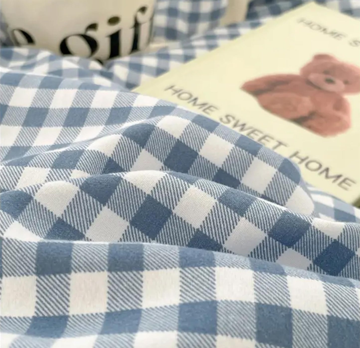 Sedefen Gingham Duvet Cover Queen Size Blue Striped Bedding Set 3Pcs Kids Boys Girls Geometric Stripes Grid Lattice Soft Breathable Microfiber Comforter Cover with 2 Pillowcases
