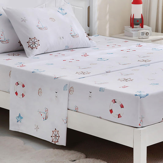 Ocharo Nautical Theme Kids Twin Sheets Set,Soft Microfiber Anchor and Rudder Bed Sheet for Teens - Deep Pockets Wrinkle Free,Blue Ocean Themed Bedding Sets for Boys Girls Toddlers