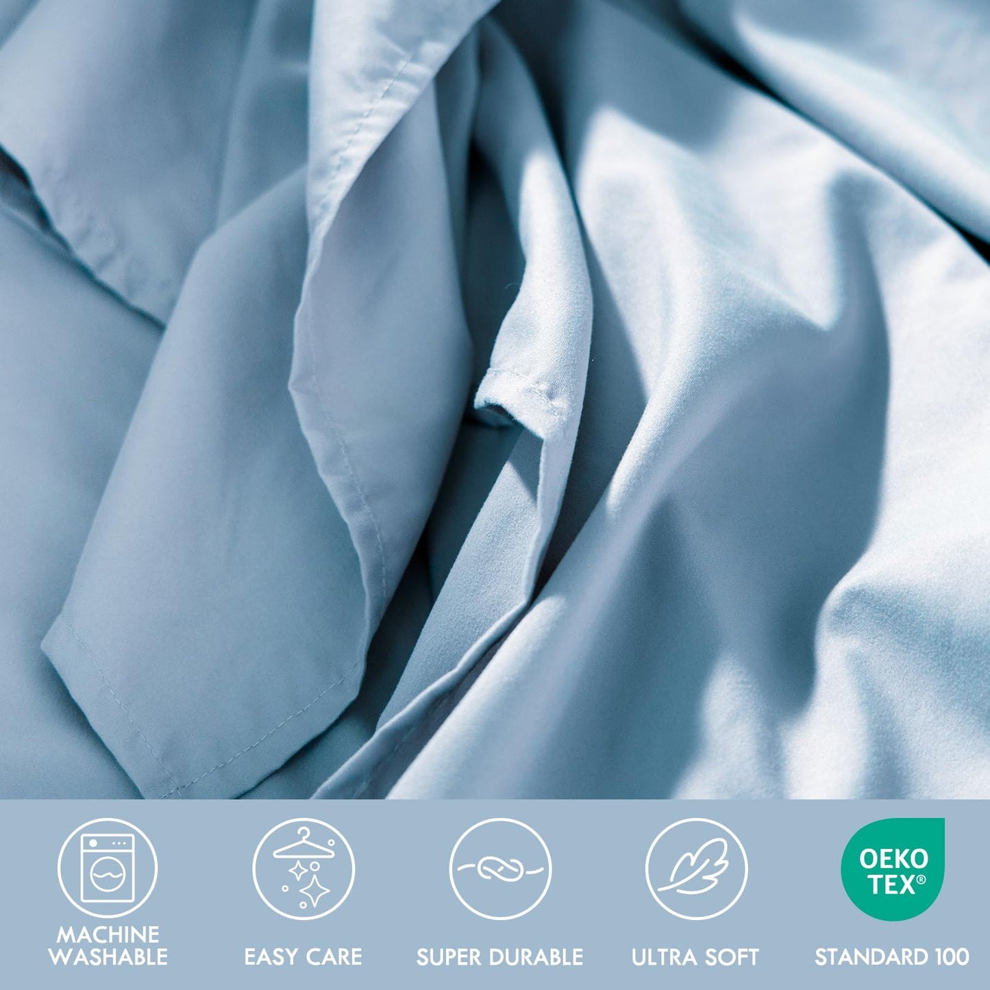 ClevaHome Twin Size Sheet Set - 4 Piece Soft Breathable Luxury Bed Sheet Set - Shrinkage & Fade Resistant Embroidered Bedding Sheet with Deep Pocket, 2 Extra Pillowcases (Twin, Chambray Blue)