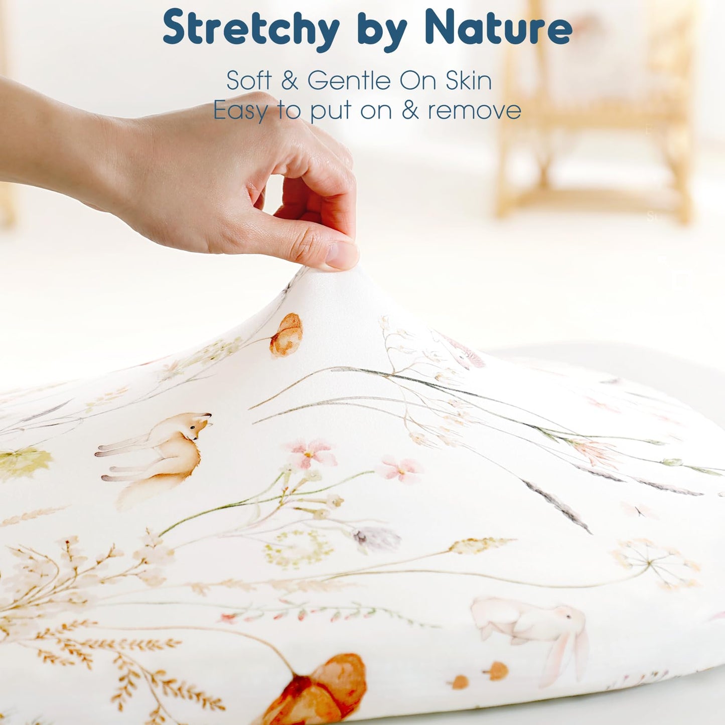 GRSSDER Stretchy Ultra Soft Jersey Knit Pack and Play Sheets 2 Pack, Portable/Mini Crib Sheets Universal Fitted for Playpen Mattress Safe and Snug, Beautiful Pink Floral and Cute Animals Print