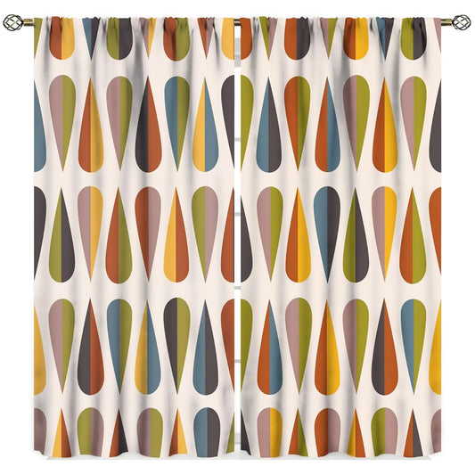 Yearn Jear Mid Century Curtains Modern Colorful Abstract Geometric Drop Shapes Window Drapes Retro Bedroom Decor Art Printed Living Room Treatment Fabric 2 Panels 42x45 Inch Decor