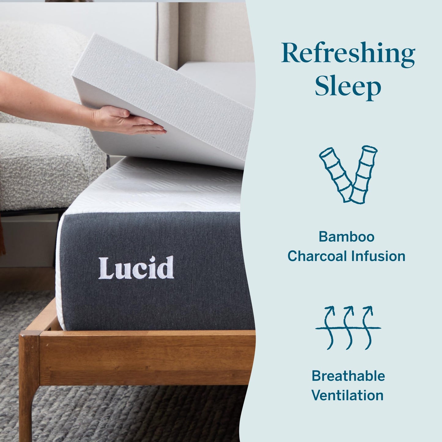 Lucid 3 Inch Bamboo Charcoal Infused Memory Foam Mattress Topper - Twin XL Size – Moisture and Odor Control - Ventilated - Deep Plush Feel, Pressure-Relief Bed Topper – CertiPur Certified