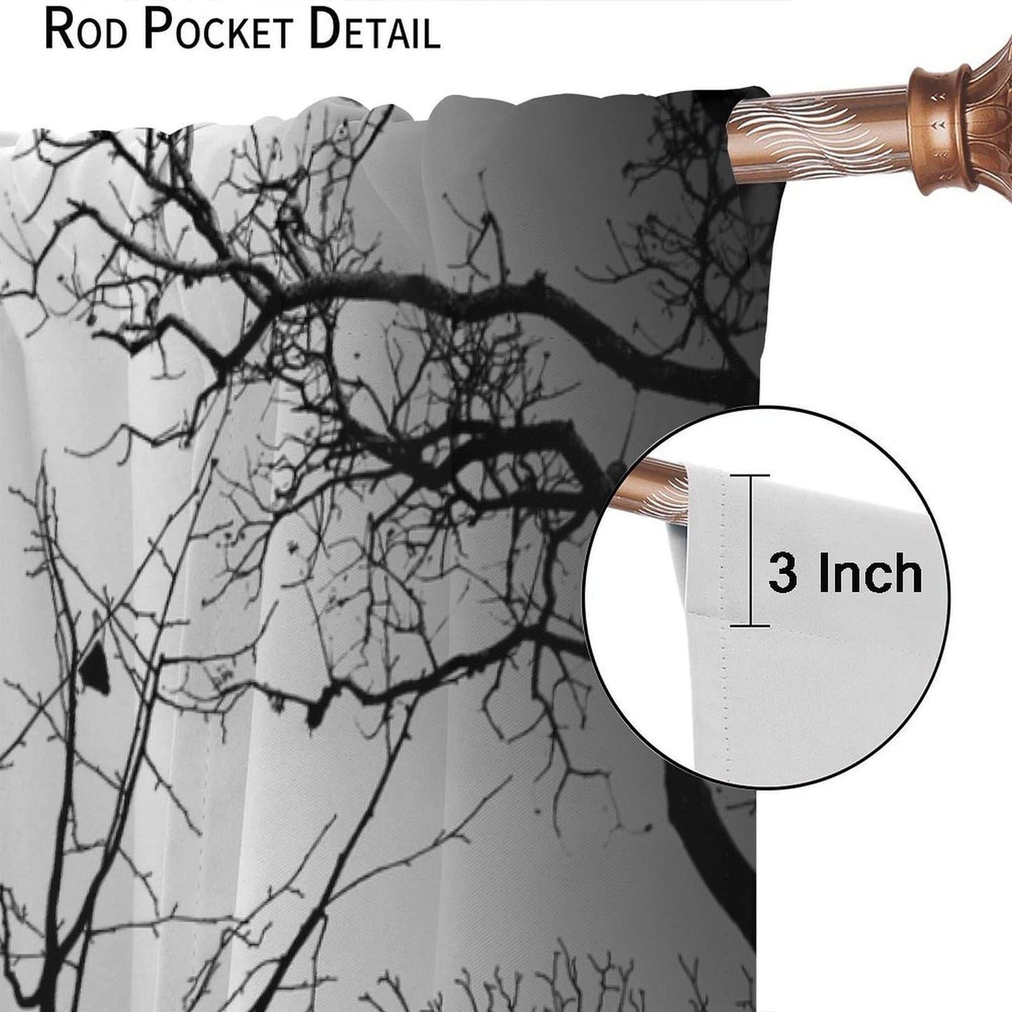 Gothic Black Pine Tree Forest Curtains - Mysterious Scenery, Gloomy Dark Dense Foggy Blackout Window Treatments for Living Room Bedroom - 42" W X 45" L